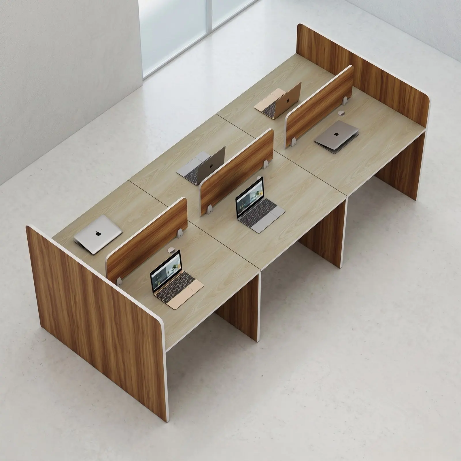 6-Seat Open-Plan Cluster Workstation with Privacy Screens