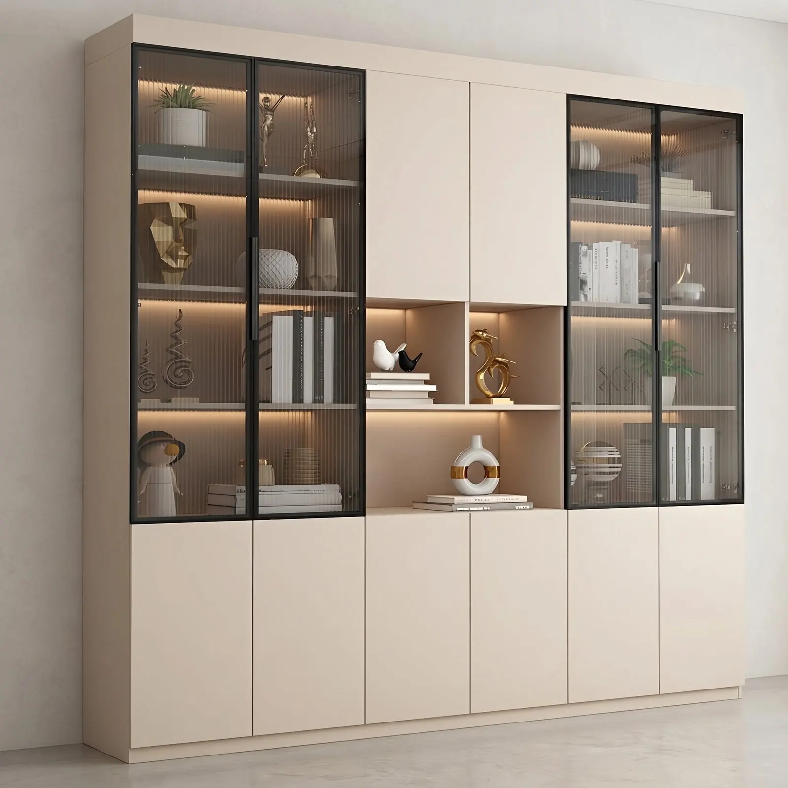 Modular Glass-Front Display Cabinet with LED Lighting