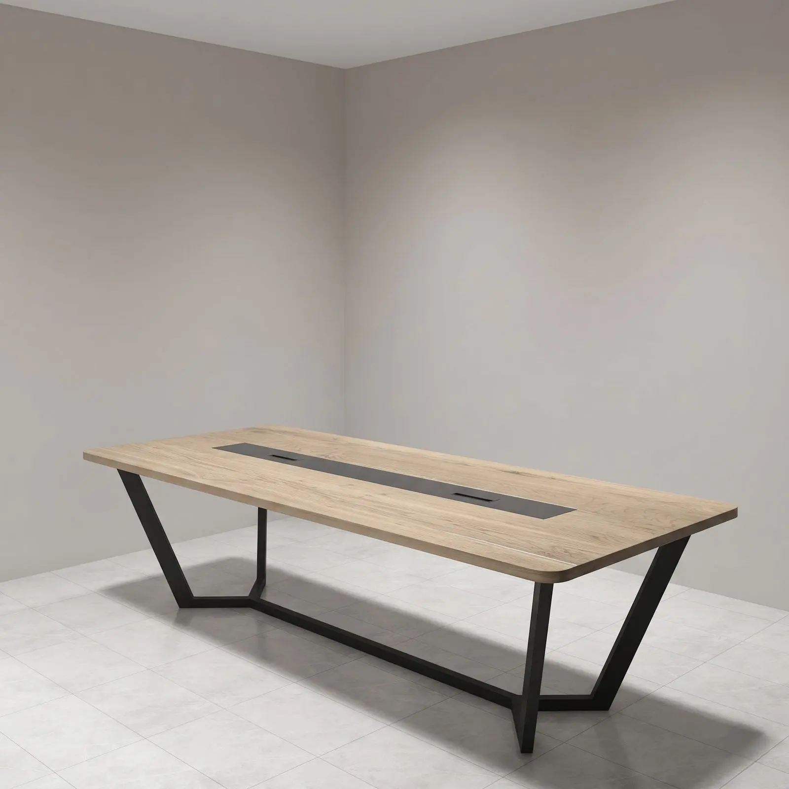 Rectangular Conference Table with V-Frame Legs & Cable Management – Oak & Black — photo 2